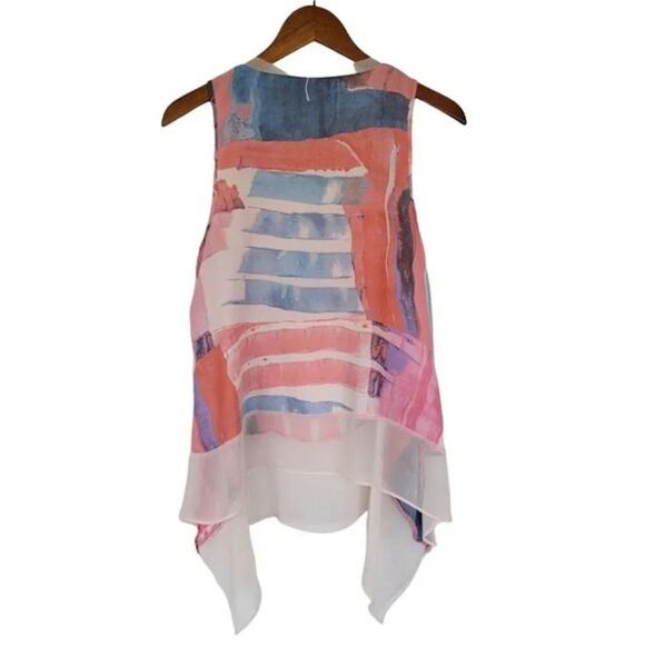 Simply Vera Sleeveless‎ Asymmetric Watercolor Print Blouse Woman Size M Peach - Picture 6 of 10